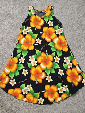 Aloha Fashion Hawaiian Fashion Black Hibiscus Floral Sleeveless Maxi Rayon OS